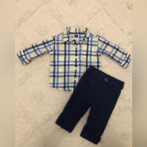 3-6 month outfit: Janie and Jack plaid shirt & Cat & Jack navy chinos outfit